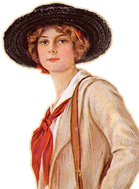 Farmgirl in wide-brimmed black hat and with a red necktie - Join Us